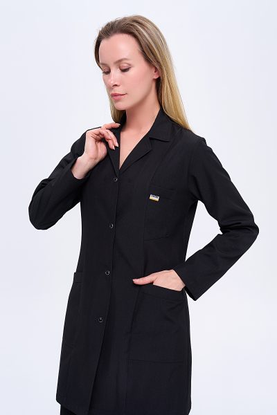 Women's Staff Apron - Shirt Collar Medium Size - Black