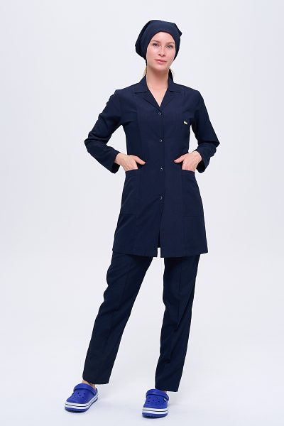 Women’s Staff Apron and Pants + Bonnet 3-Piece Set – Navy Blue