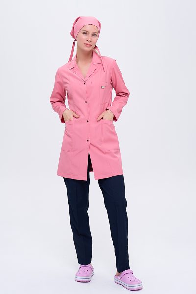 Kadın Personel Önlüğü ve Pantolon + Boneli 3 lü Set - Koyu Gül Kurusu