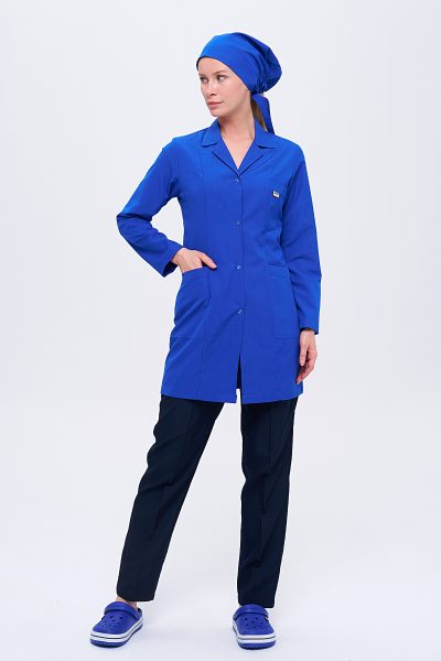 Women’s Staff Apron and Pants + Bonnet 3-Piece Set – Sax Blue
