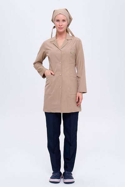 Women’s Staff Apron and Pants + Bonnet 3-Piece Set – Beige