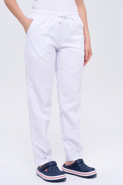 Tüm Kemer Lastikli Kadın Personel Pantolon - Beyaz