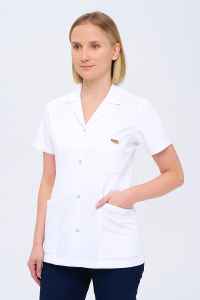 Kadın Gömlek Yaka Ceket Boy Kısa Kollu Doktor - Öğretmen Önlüğü